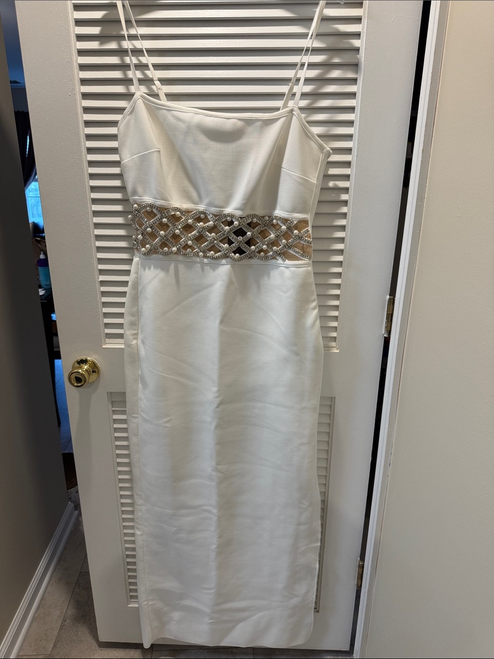Fashion Nova White Maxi Dress with Beaded Waist